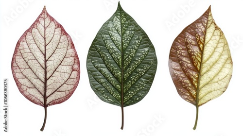 Vibrant Autumn Leaves Nature s Colorful Trio Botanical Details Isolated Foliage Red Green Brown