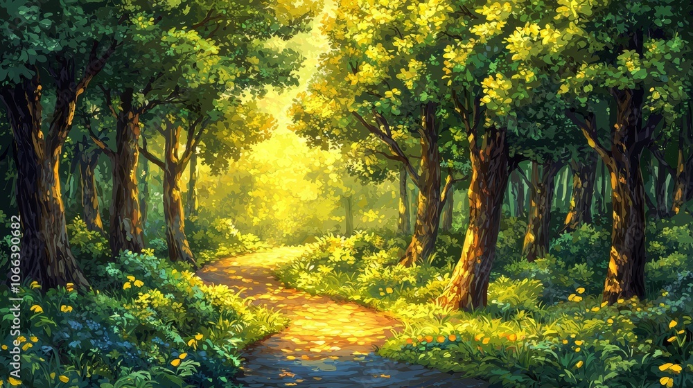 Obraz premium Winding Road Through a Lush Green Forest