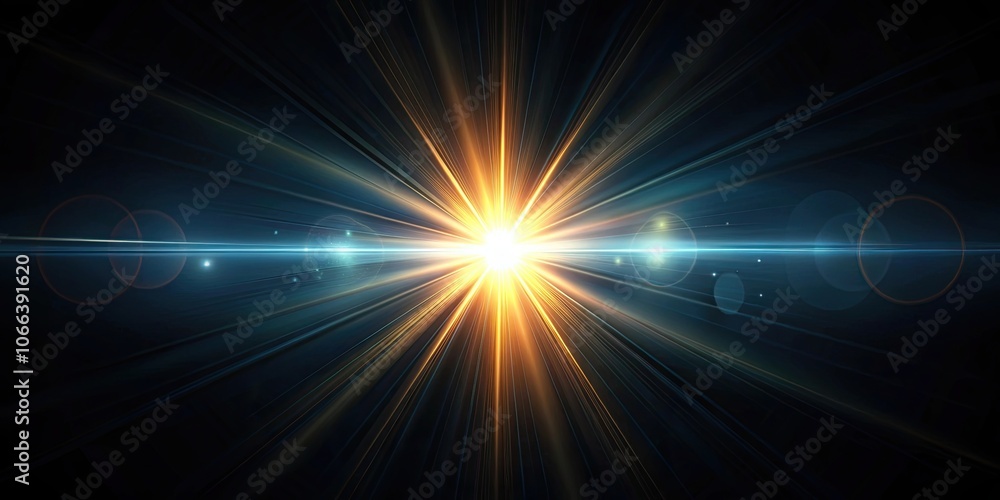 Fototapeta premium Realistic lens flare effect on a dark background, optical lens, flare, realistic, light, effect