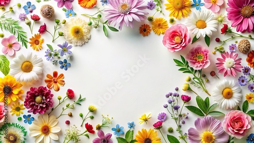Delicate pattern of colorful flowers on a white background, floral, nature, design, spring, summer, bright, vibrant, beauty