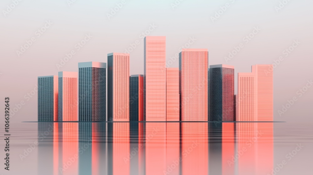 Modern Eco-Friendly Cityscape with Reflection Modern Eco-Friendly Cityscape with Reflection