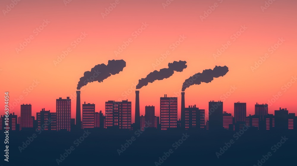 Fototapeta premium Industrial Factories at Sunset Emitting Smoke