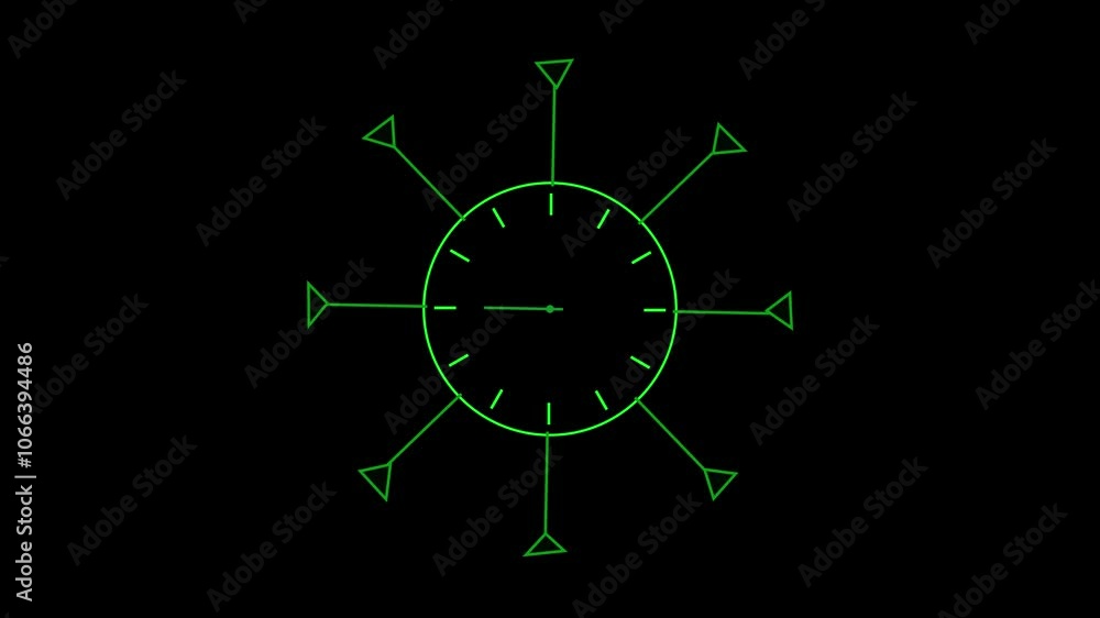 clock icon with moving arrows ,rooted 12 hour in the circle . on the black background . clock icon with moving arrows ,rooted 12 hour in the circle . on the black background .