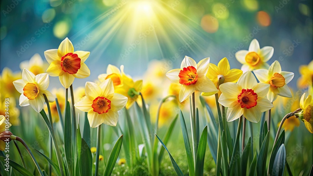 Vibrant daffodils blooming in a spring garden, Spring, flowers, daffodils, blooming, yellow, garden, vibrant, sunny, nature Vibrant daffodils blooming in a spring garden, Spring, flowers, daffodils, blooming, yellow, garden, vibrant, sunny, nature