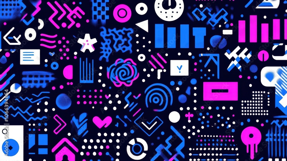 Fototapeta premium Geometric pattern with modern shapes in blue and pink tones