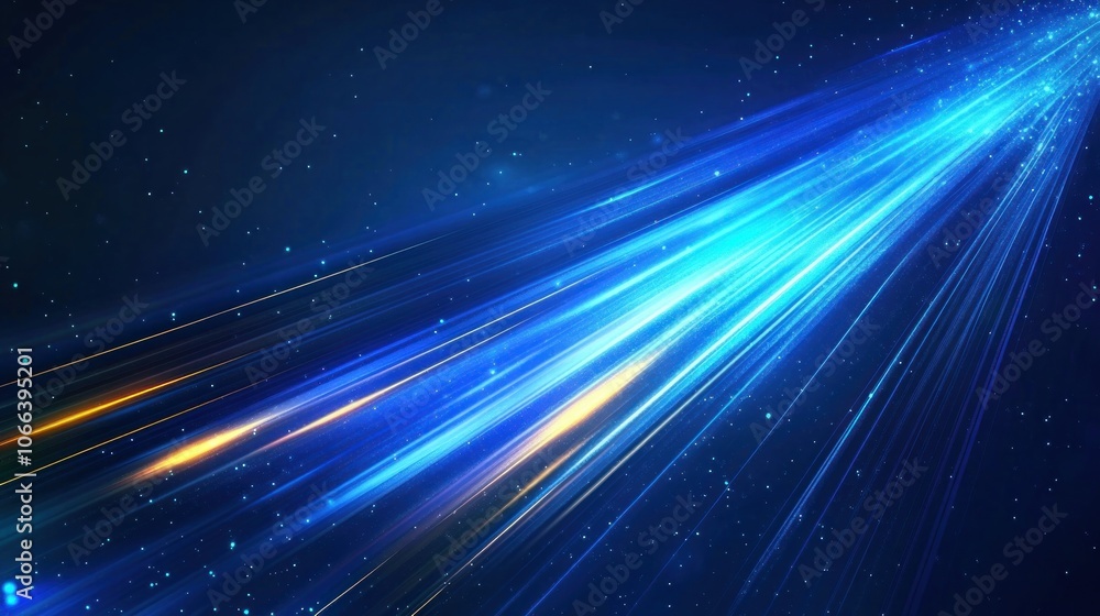 A bright blue and light orange light streak, radiating outward from the bottom of a dark background, with specks of light. A bright blue and light orange light streak, radiating outward from the bottom of a dark background, with specks of light.