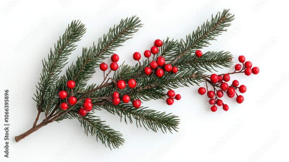 Christmas composition flatlay. Spruce branches, red berries on white background with space for text Christmas composition flatlay. Spruce branches, red berries on white background with space for text