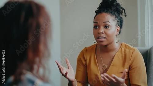 Two women are talking to each other