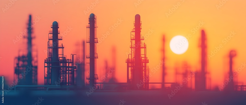 Close up view of a complex industrial refinery facility with towering pipelines tanks and other precision engineering structures Close up view of a complex industrial refinery facility with towering pipelines tanks and other precision engineering structures
