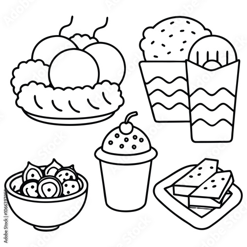 Line Art snacks food vector art collection on white background for healthy food project