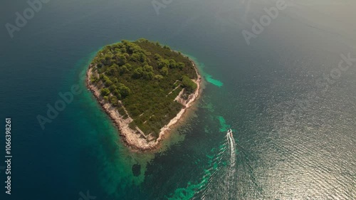 Aerial View Of Uvala Otočić Mala Kneža In Račišće, Croatia - Drone Shot photo