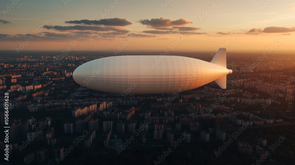 Fototapeta premium Futuristic Airship Gliding Over Urban Landscape