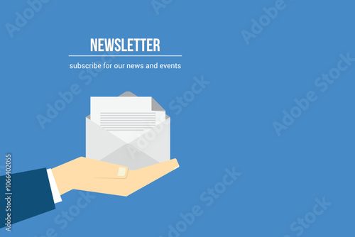 Newsletter. vector illustration of email marketing. subscription to newsletter, news, offers, promotions. a letter and envelope. subscribe, submit. send by mail.