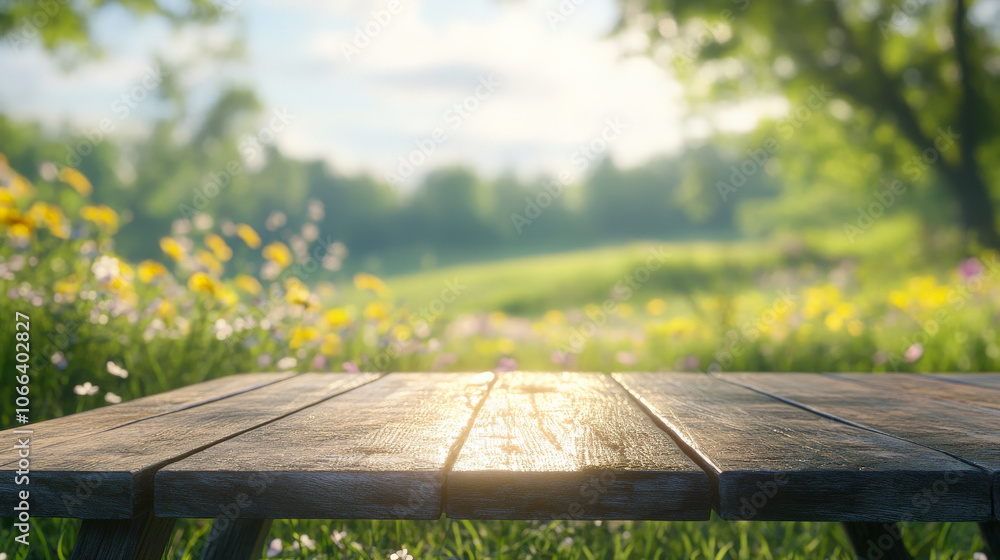 Naklejka premium wooden table and nature