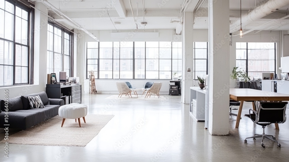 Bright Minimalist Office with Open Layout Bright Minimalist Office with Open Layout