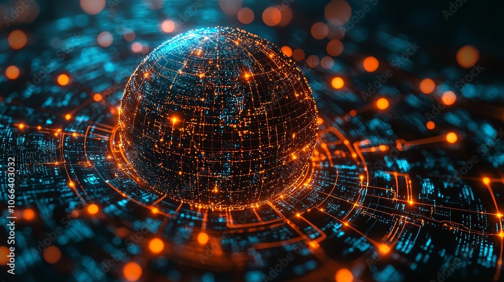 Obraz premium Interconnected Globe with Digital Lines and Nodes