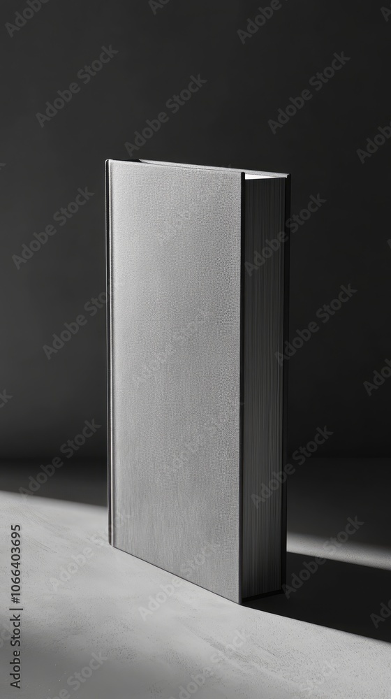 High-Definition Grayscale Hard Cover Book Mockup in Upright Position on Table in 4K Detail High-Definition Grayscale Hard Cover Book Mockup in Upright Position on Table in 4K Detail