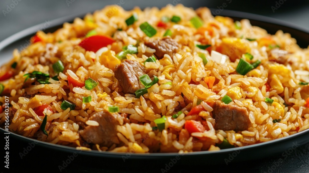 Close-Up View of Delicious Fried Rice with Pork Close-Up View of Delicious Fried Rice with Pork