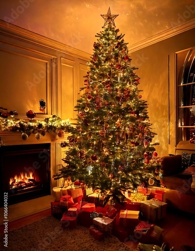 Beautifully Decorated Christmas Tree with Twinkling Lights