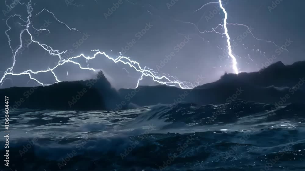 Video Stock Intense lightning over dark ocean waves during a stormy ...