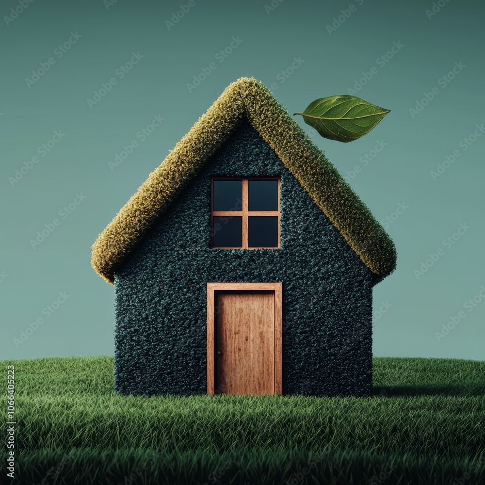 Eco-Friendly Home Icon with Leaf on Roof Eco-Friendly Home Icon with Leaf on Roof