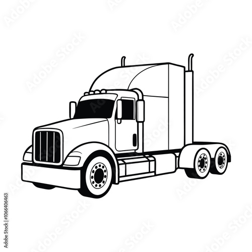 Semi Truck  vector illustration in black and white - Vintage Truck Clipart Design