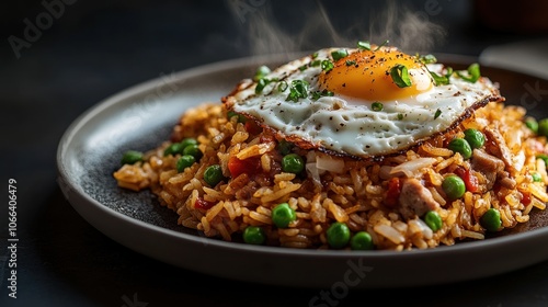 Fried Rice with Sunny Side Up Egg and Steaming