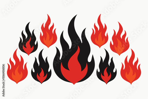 Set of Silhouette Fire flames. Old school tattoo neo-tribal style or silhouette flame for cars. set vector icons. Fire sign. Fire flame icon vector