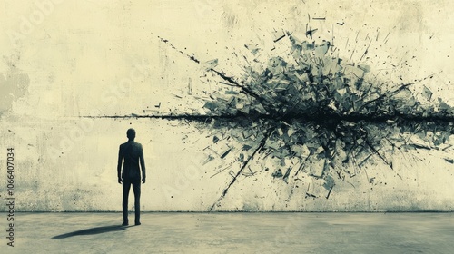 Figure in Doubt Facing Fragmented Wall Art