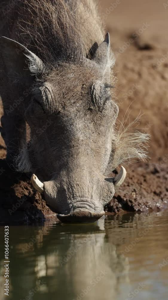 Vertical video - a very thirsty warthog Vertical video - a very thirsty warthog