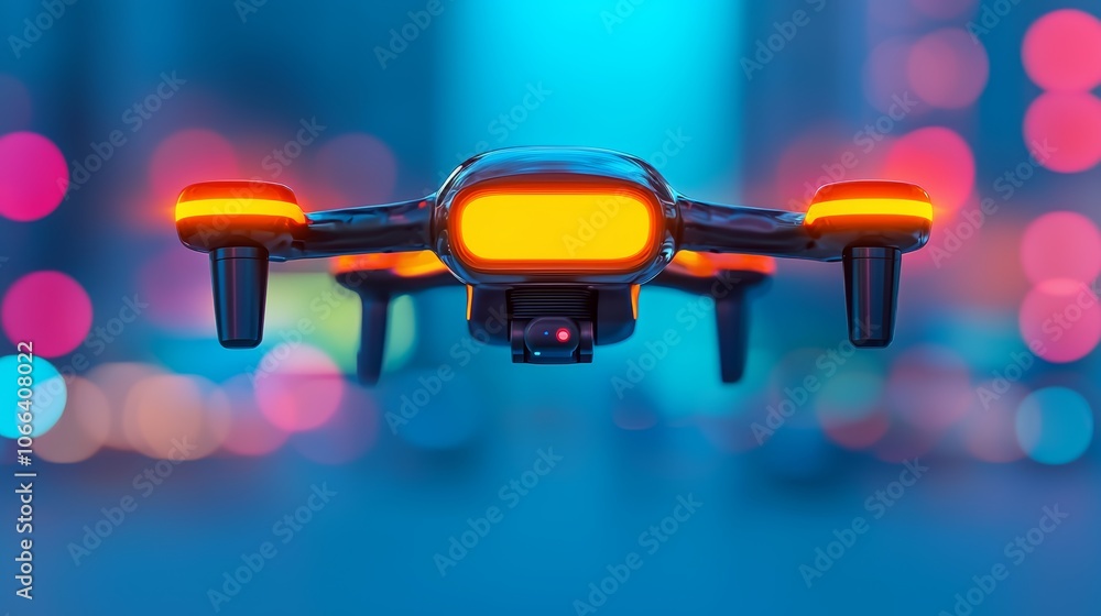 Electric Drone Flying Over City Lights at Night Electric Drone Flying Over City Lights at Night