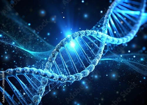 DNA helix pattern on a black backdrop showing the spiral molecular structure in a 3D scientific illustration