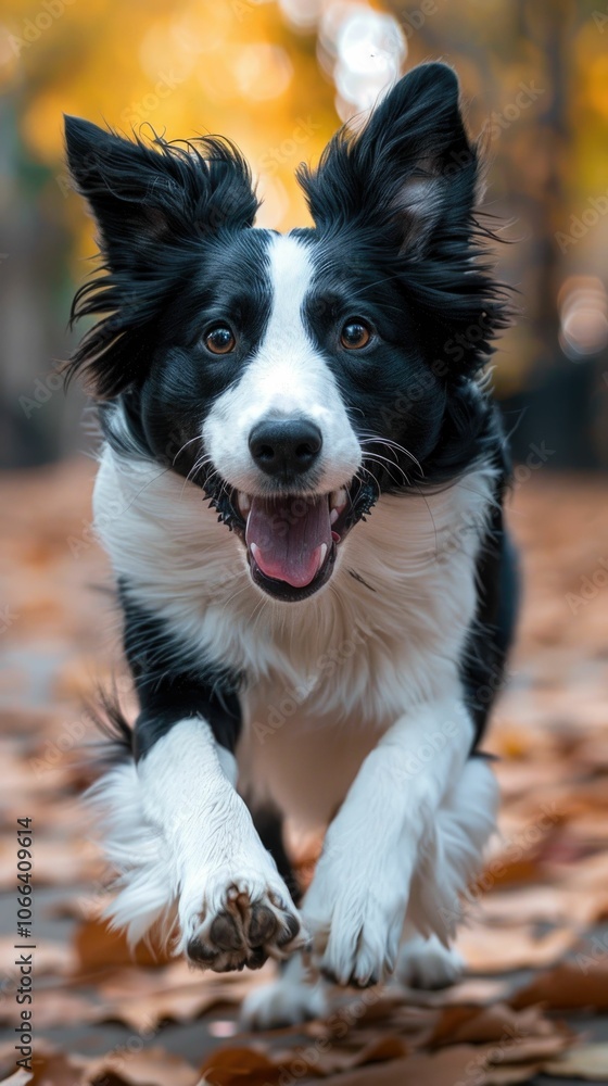 Joyful Puppy Leaping in Autumn Forest Scene Joyful Puppy Leaping in Autumn Forest Scene