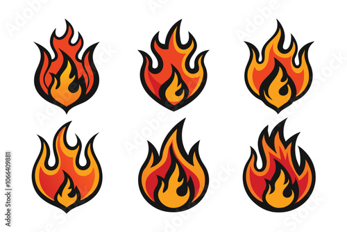 Set of Silhouette Fire flames. Old school tattoo neo-tribal style or silhouette flame for cars. set vector icons. Fire sign. Fire flame icon vector