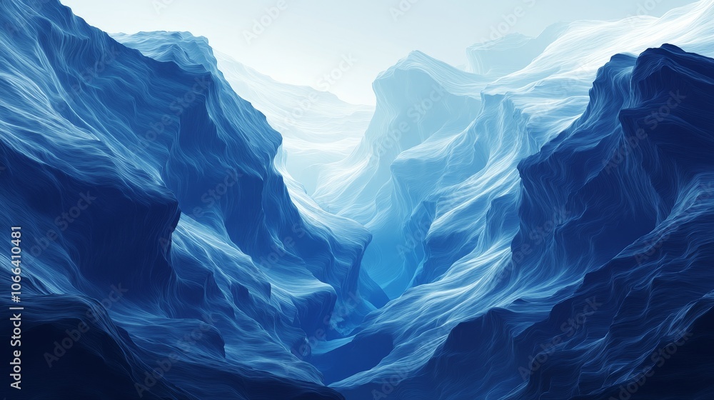 A serene digital depiction of a deep, icy canyon with flowing textures and gradients. A serene digital depiction of a deep, icy canyon with flowing textures and gradients.