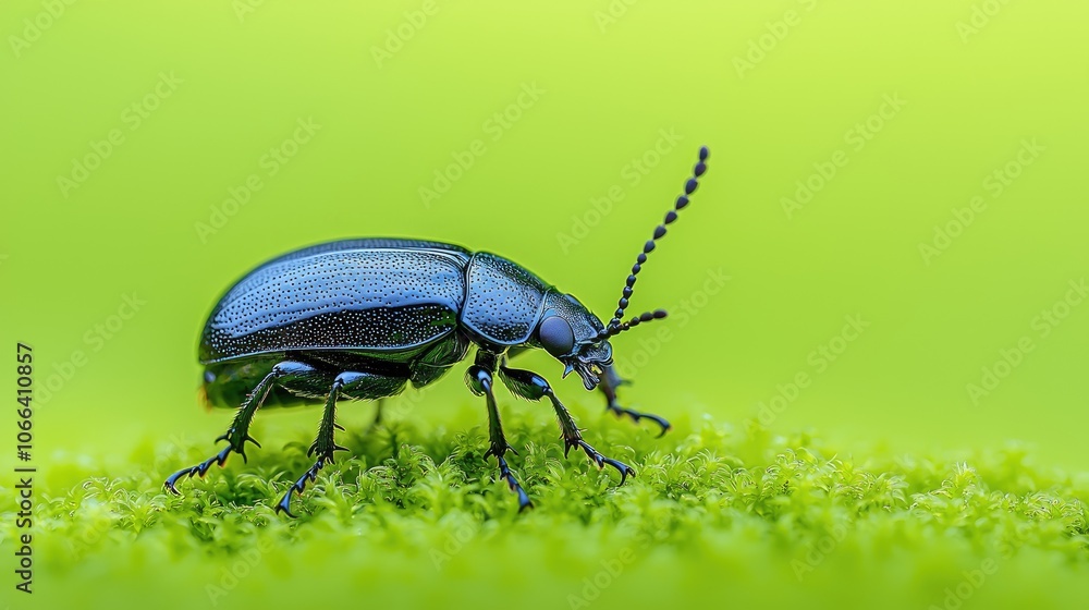 Explore the fascinating world of nature through the life of a black beetle on lush green moss Explore the fascinating world of nature through the life of a black beetle on lush green moss