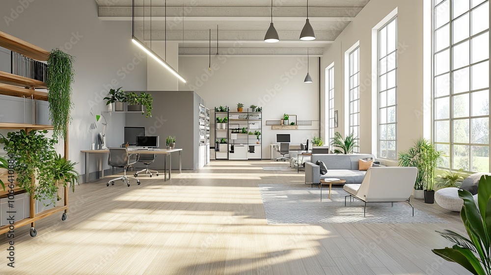 Modern Minimalist Office with Green Touch Modern Minimalist Office with Green Touch
