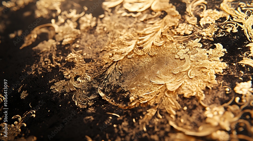 Close-up of Gilded Floral Design on Black Surface Close-up of Gilded Floral Design on Black Surface
