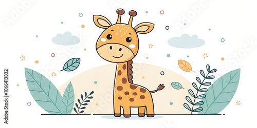 minimalist cute cartoon giraffe background photo