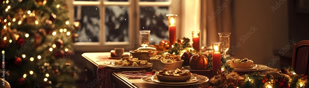Festive Christmas Dinner Table with Candles and Decor Festive Christmas Dinner Table with Candles and Decor