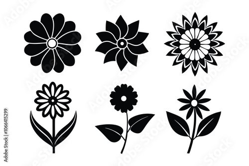 set of flowers silhouette vector illustration