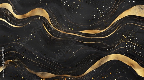 Abstract Black and Gold Swirling Marble Texture