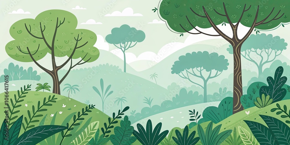 Fototapeta premium minimalist cute cartoon rainforest background