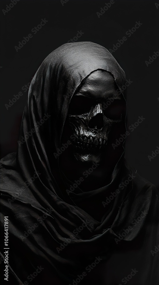 Mysterious Figure in Darkness: A Skull-Faced Shadow Mysterious Figure in Darkness: A Skull-Faced Shadow