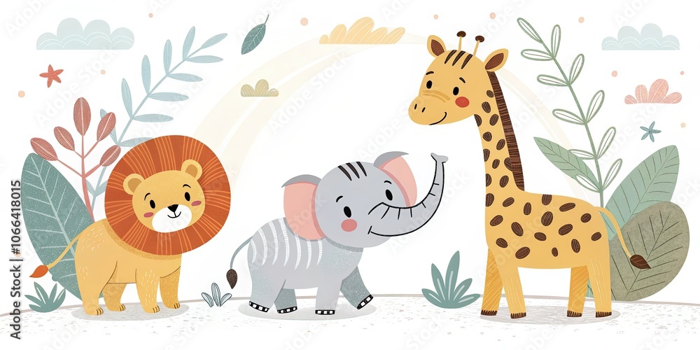 Obraz premium minimalist cute cartoon safari animals background