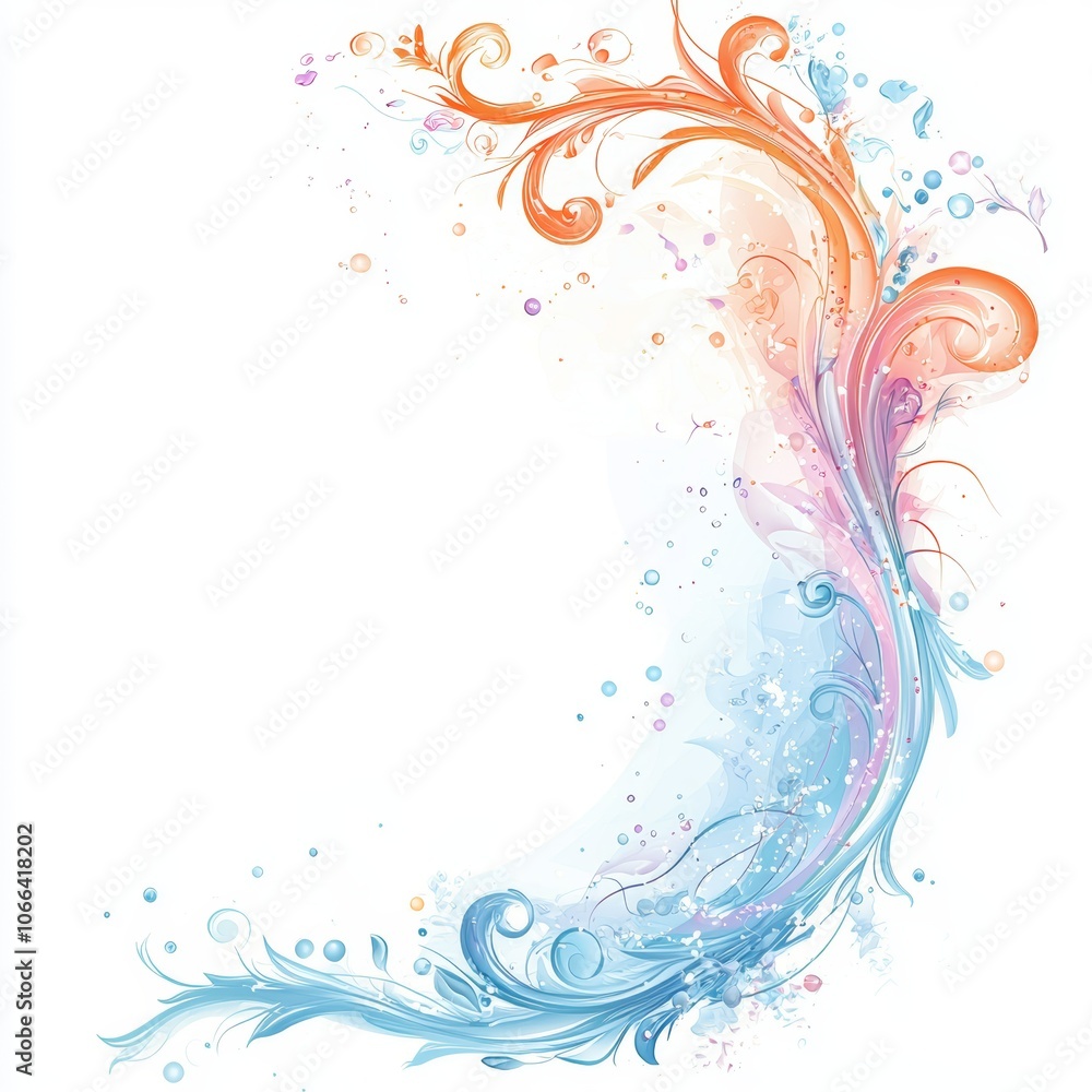 Elegant Hand-Drawn Wave Design with Floral Elements Elegant Hand-Drawn Wave Design with Floral Elements