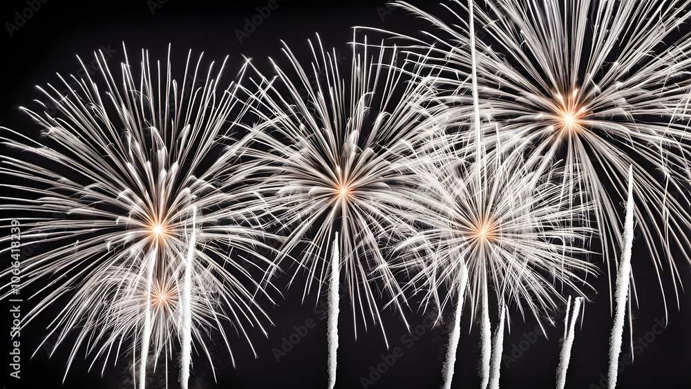Silver Rope Firework Bright silver fireworks blooming like flowers casting sparkles across a ...