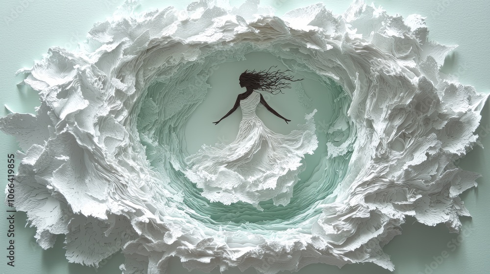 Dance of Paper Waves in White and Turquoise Art Dance of Paper Waves in White and Turquoise Art