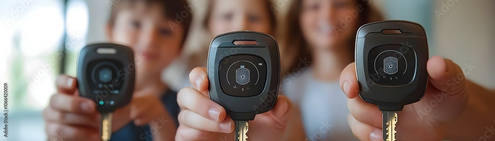 Close Up Family Holding Futuristic Smart Home Keys Biometric Access Controls Macro Shot Family Dynamics Cutting Edge Technology Security Trust Innovation Photo Stock Concept Close Up Family Holding Futuristic Smart Home Keys Biometric Access Controls Macro Shot Family Dynamics Cutting Edge Technology Security Trust Innovation Photo Stock Concept