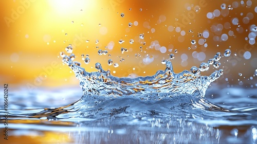 Water Splash Against Golden Background